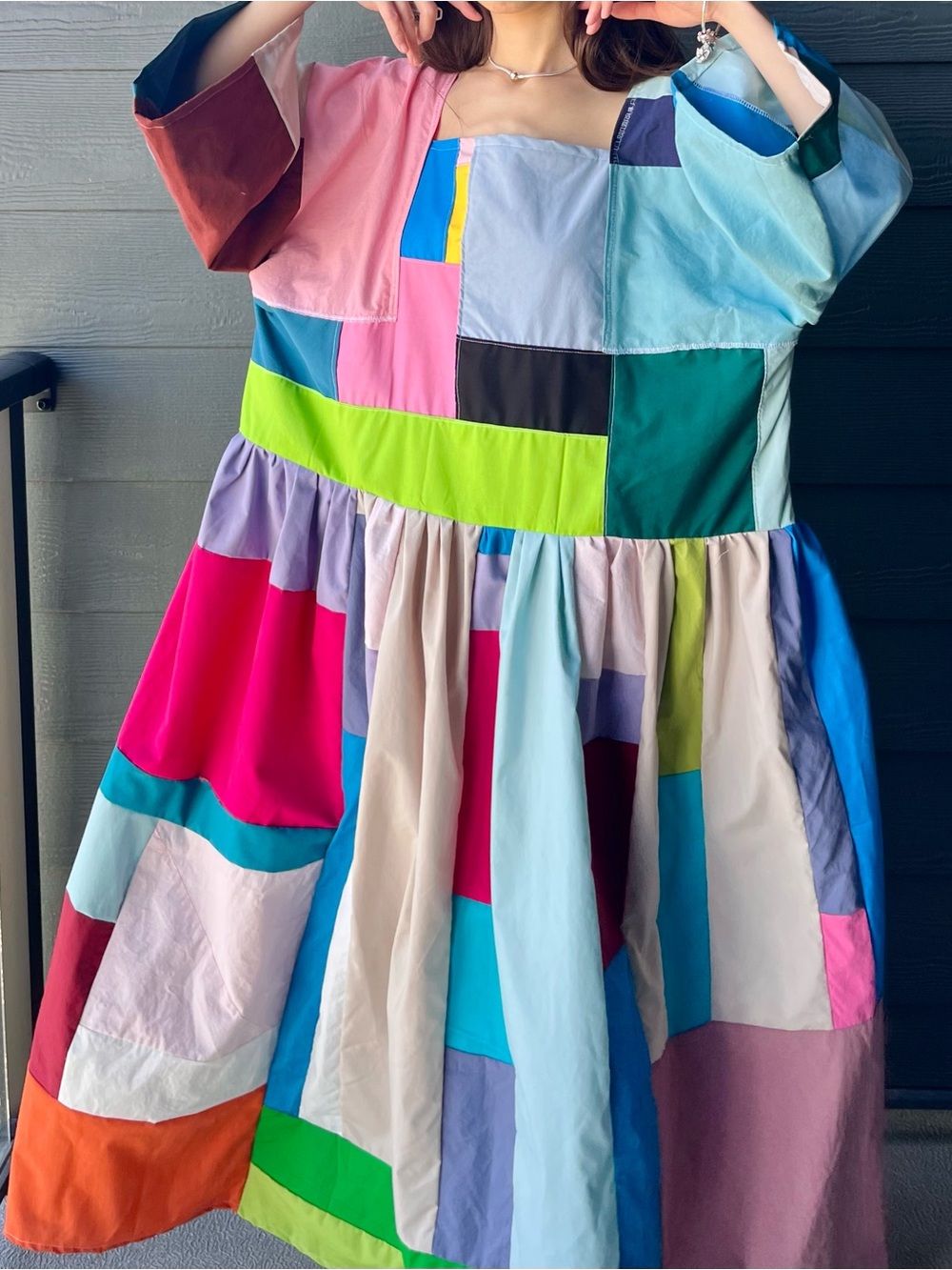 Handmade Quilted Patchwork Colorblock Dress SKU 05034 - Picture 6 of 16